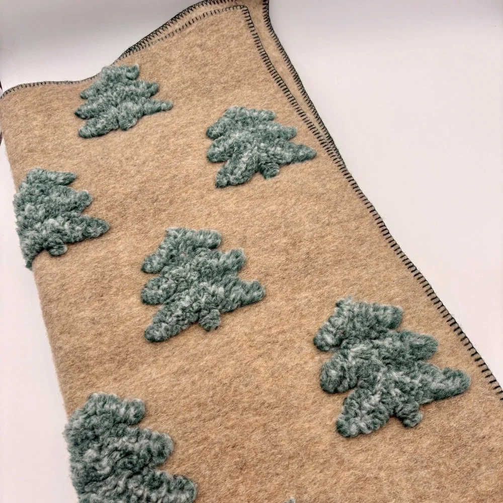 Frati Home Collection Oversized Wool Throw Blanket Neutral Tree Enchanted Forest
